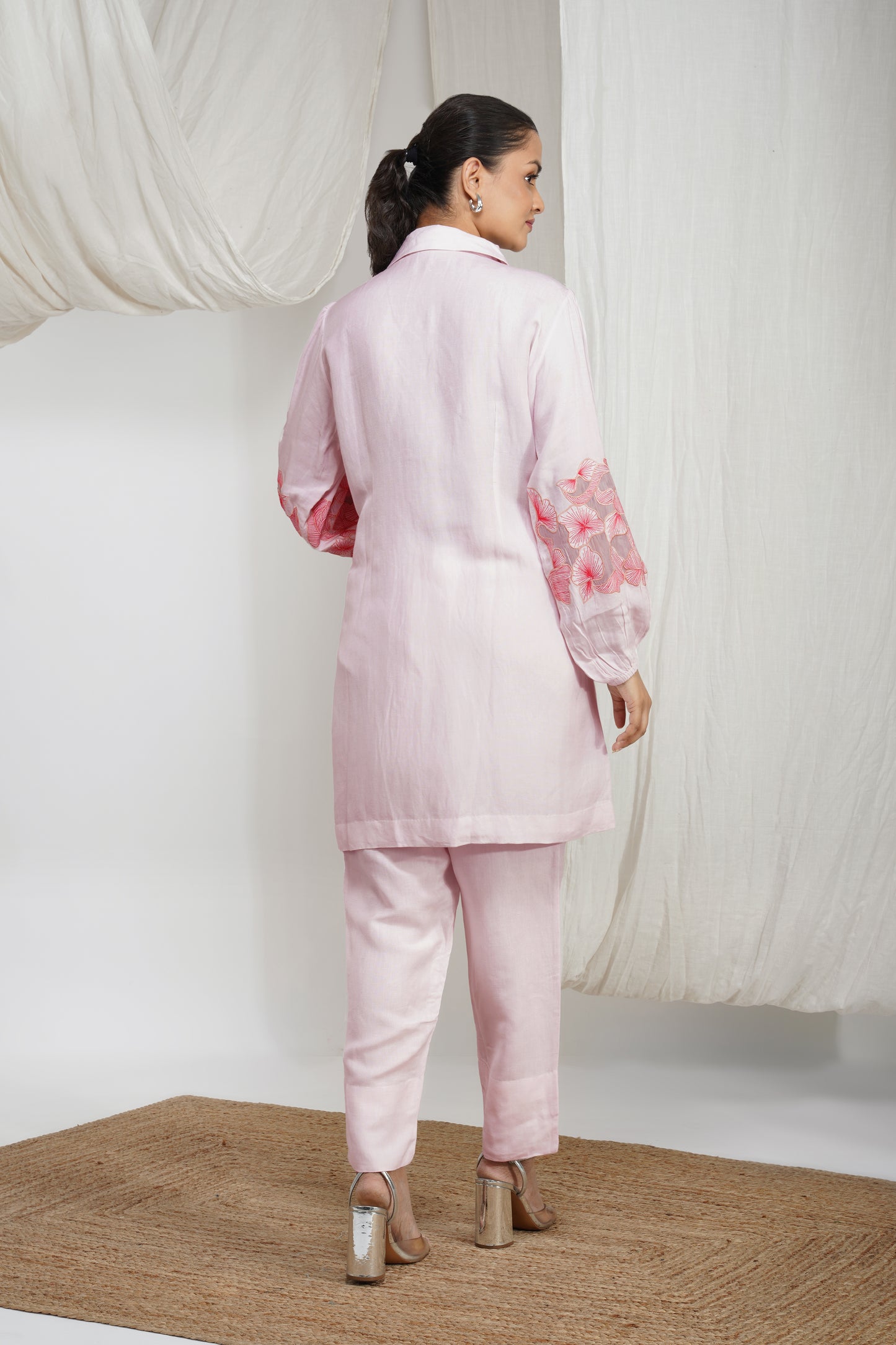 Mint Green Abstract Elegance Cotton Embroidered Co-ord Set