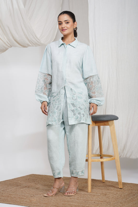 Icy Blue Breeze Cotton Embroidered Co-ord Set