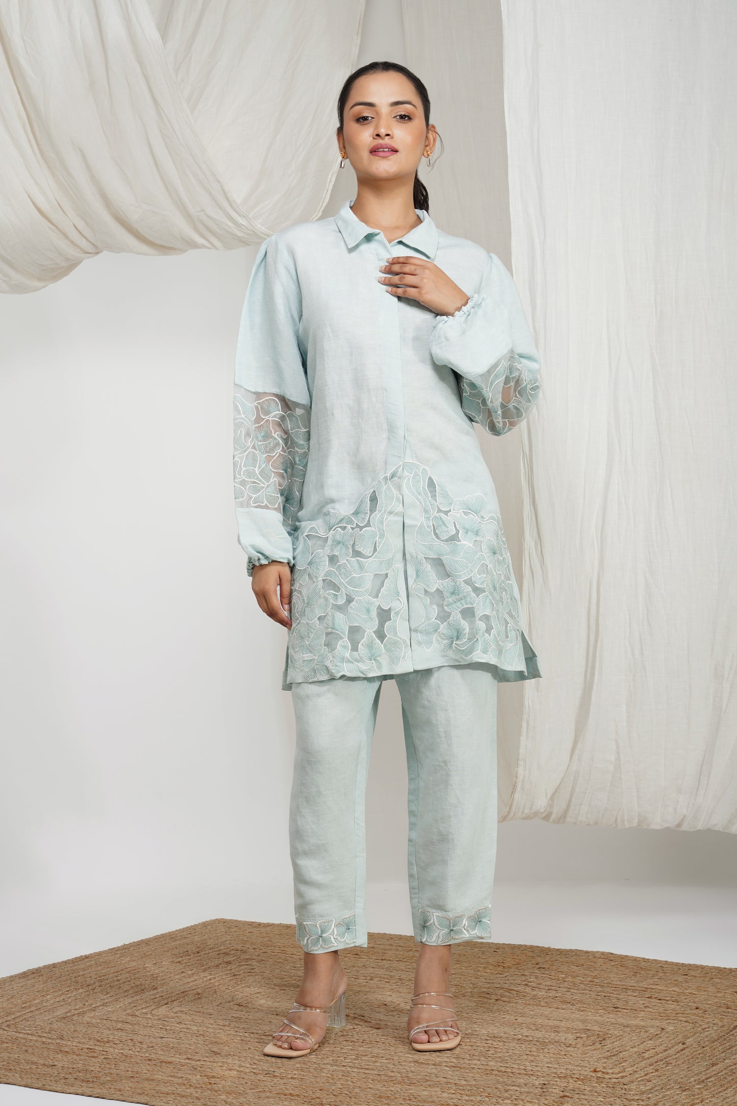 Icy Blue Breeze Cotton Embroidered Co-ord Set