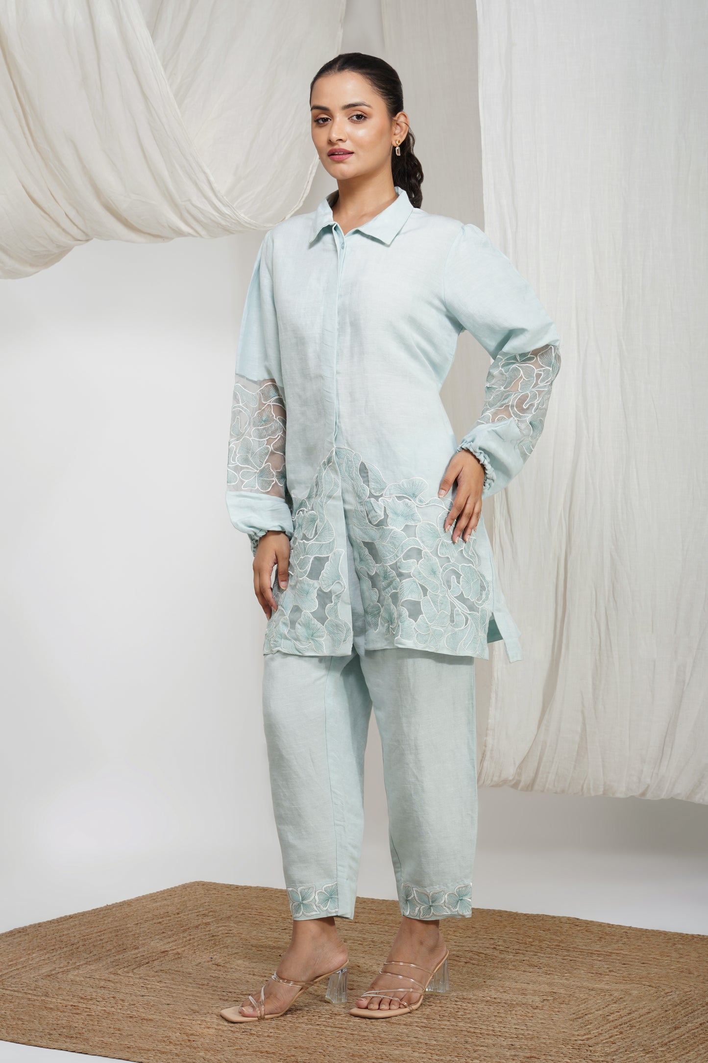 Icy Blue Breeze Cotton Embroidered Co-ord Set