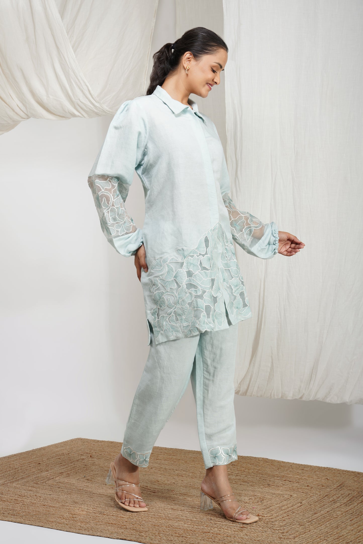 Icy Blue Breeze Cotton Embroidered Co-ord Set