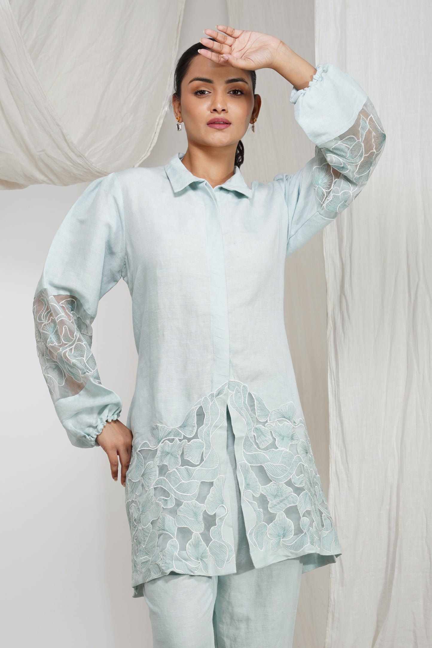 Icy Blue Breeze Cotton Embroidered Co-ord Set