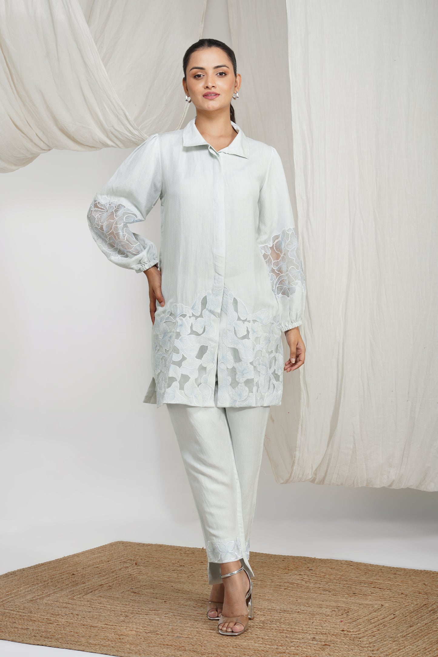 Icy Blue Breeze Cotton Embroidered Co-ord Set