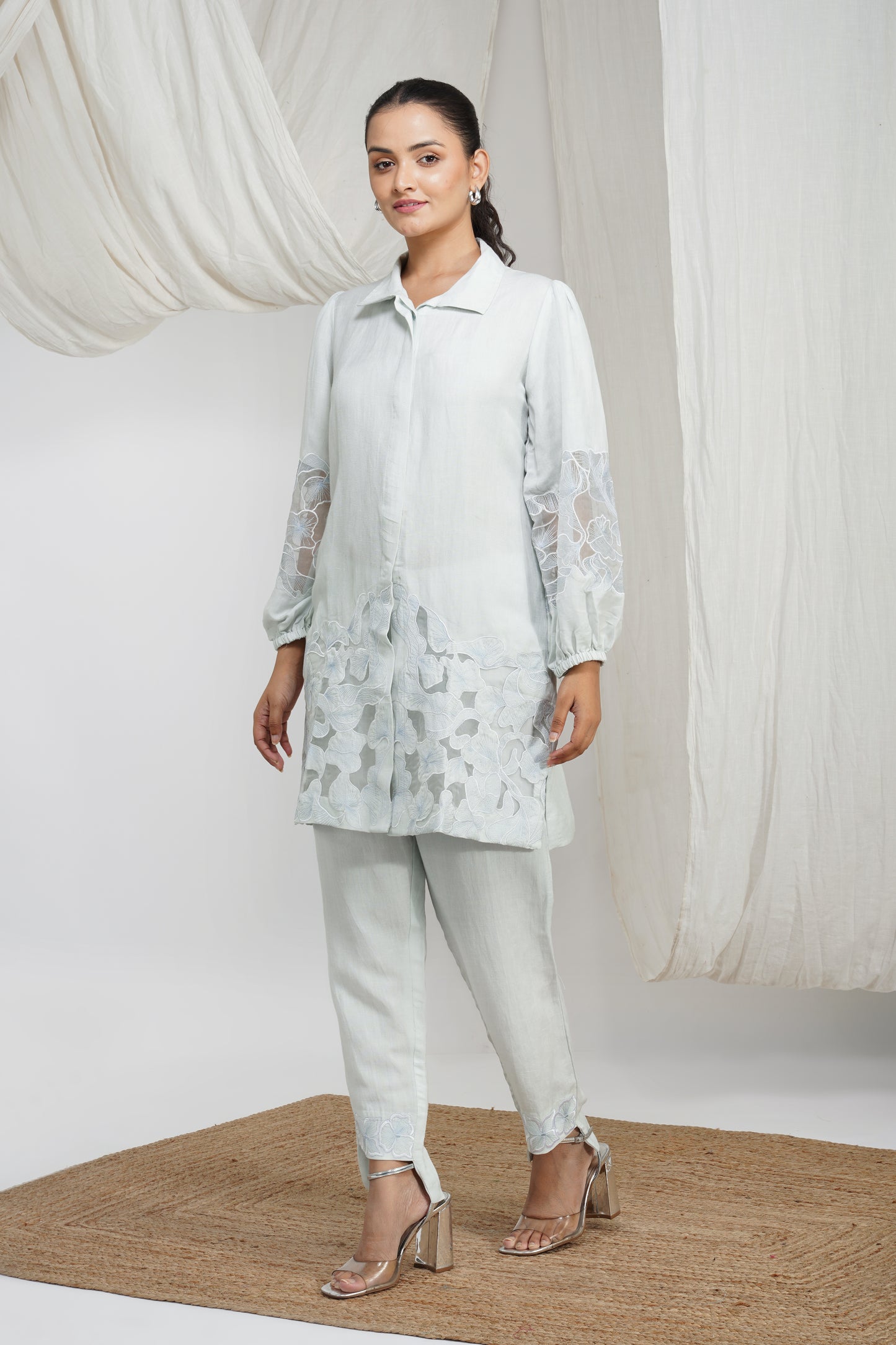 Icy Blue Breeze Cotton Embroidered Co-ord Set