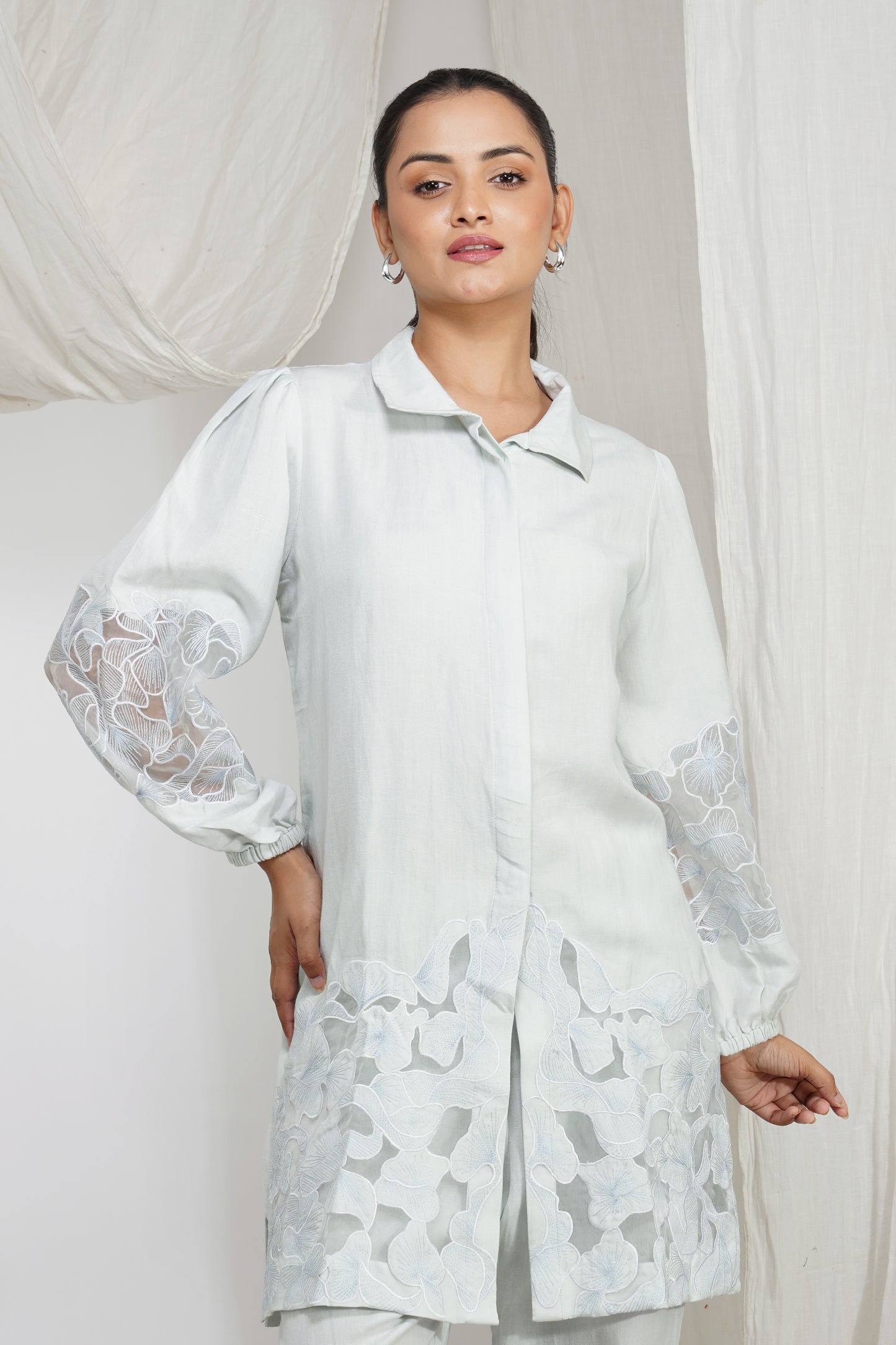 Icy Blue Breeze Cotton Embroidered Co-ord Set