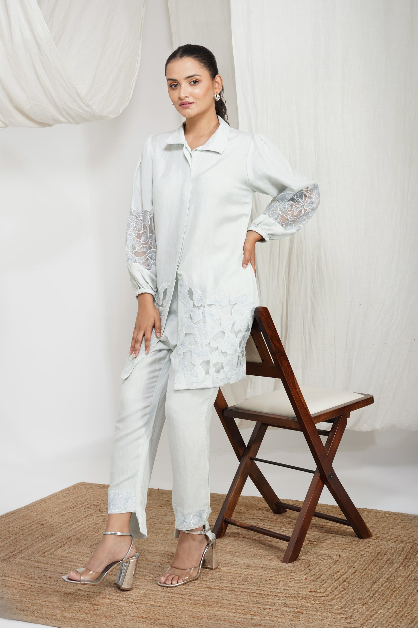 Icy Blue Breeze Cotton Embroidered Co-ord Set