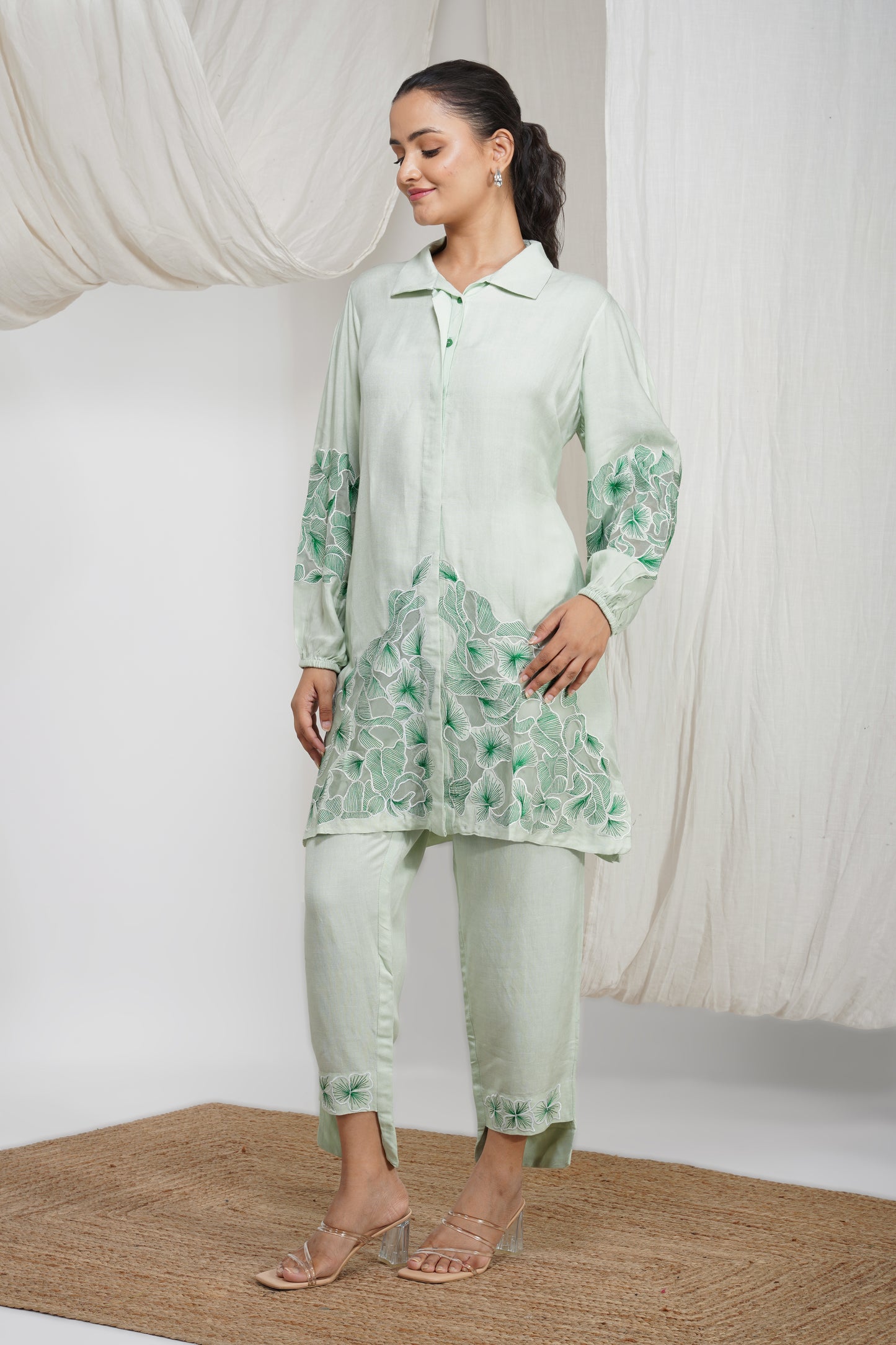 Icy Blue Breeze Cotton Embroidered Co-ord Set