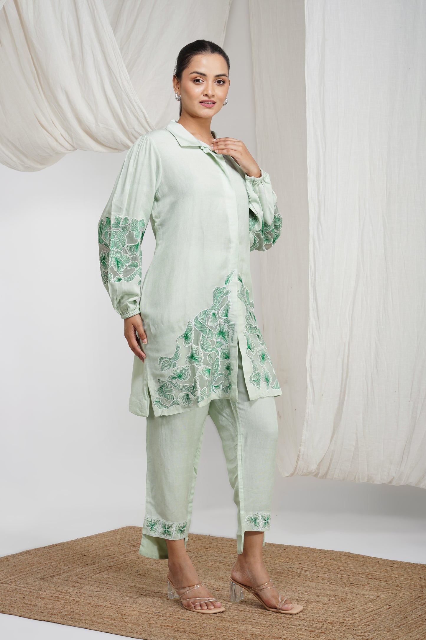 Icy Blue Breeze Cotton Embroidered Co-ord Set