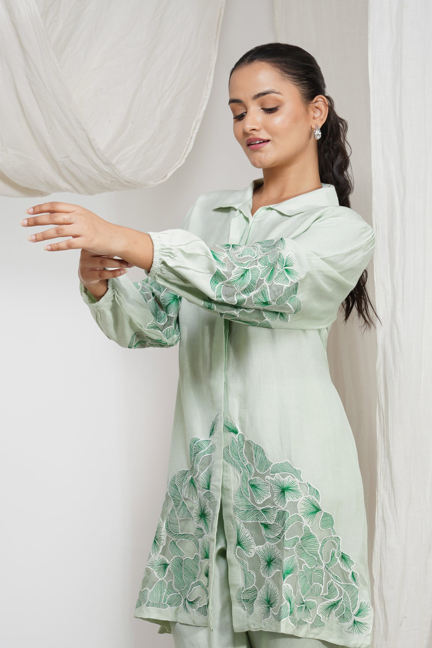 Icy Blue Breeze Cotton Embroidered Co-ord Set